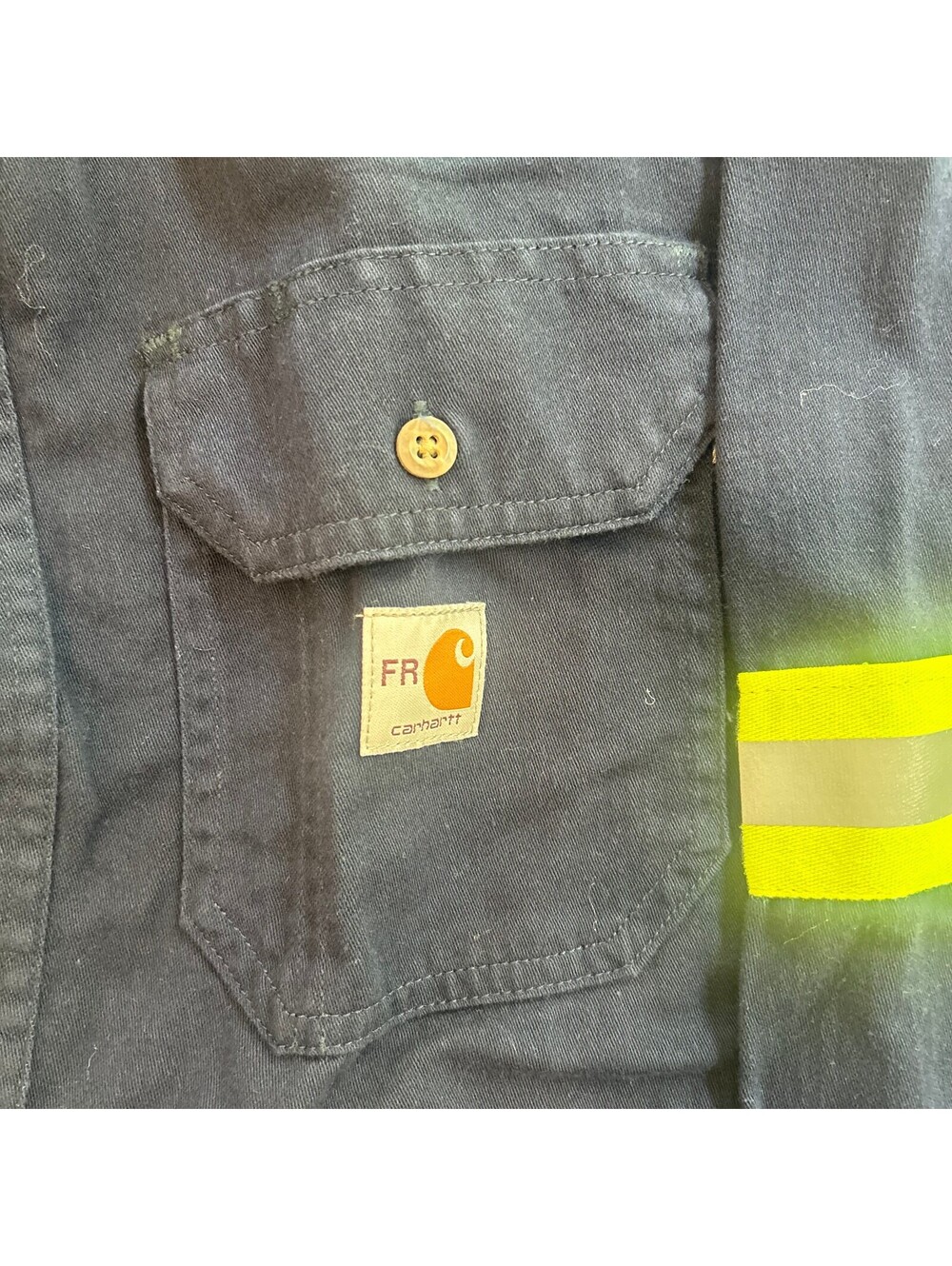 Vintage Carhartt FR Work Shirt Medium Navy Flame Resistant Cotton Nylon - Picture 2 of 6